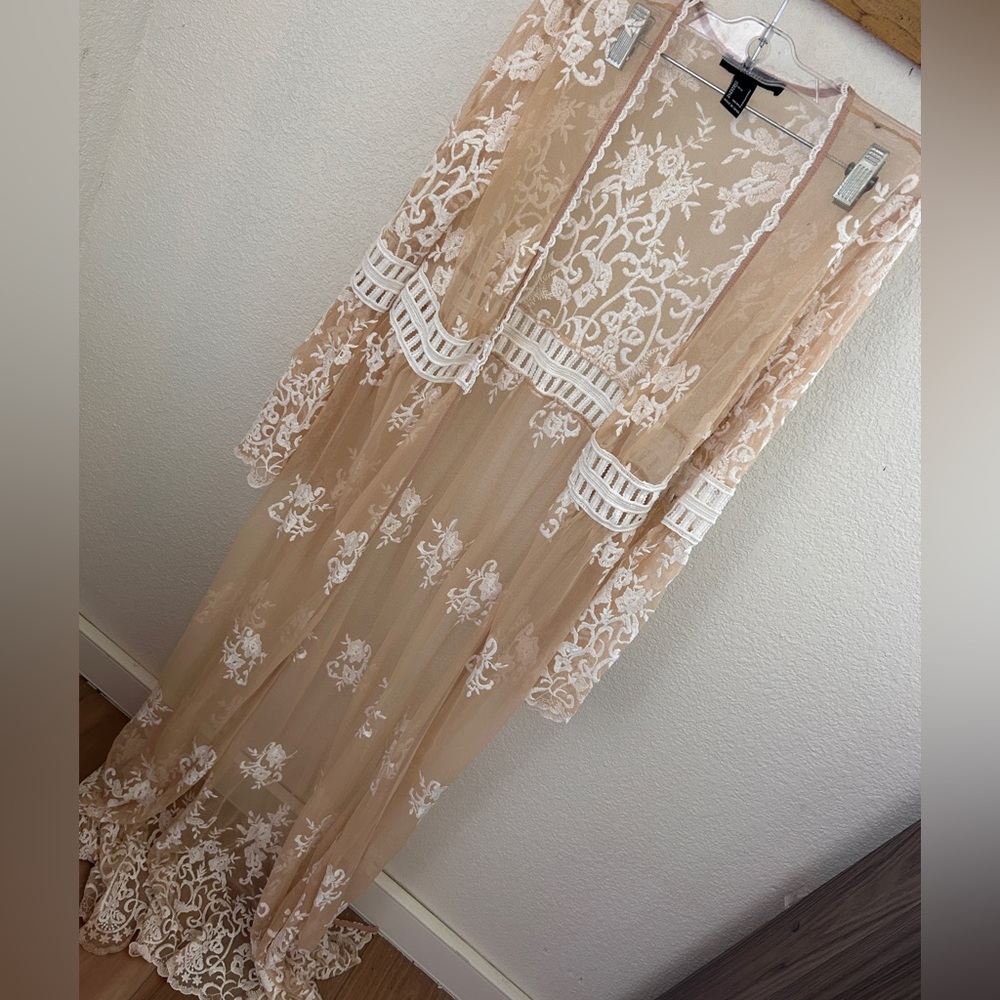 Sheer Floral Embroidered Maxi shall in Nude and White